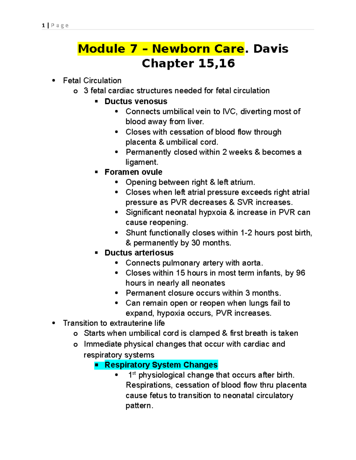 NUR 335 Maternal Health Exam 4 Module 7 Newborn Care. Davis Chapter
