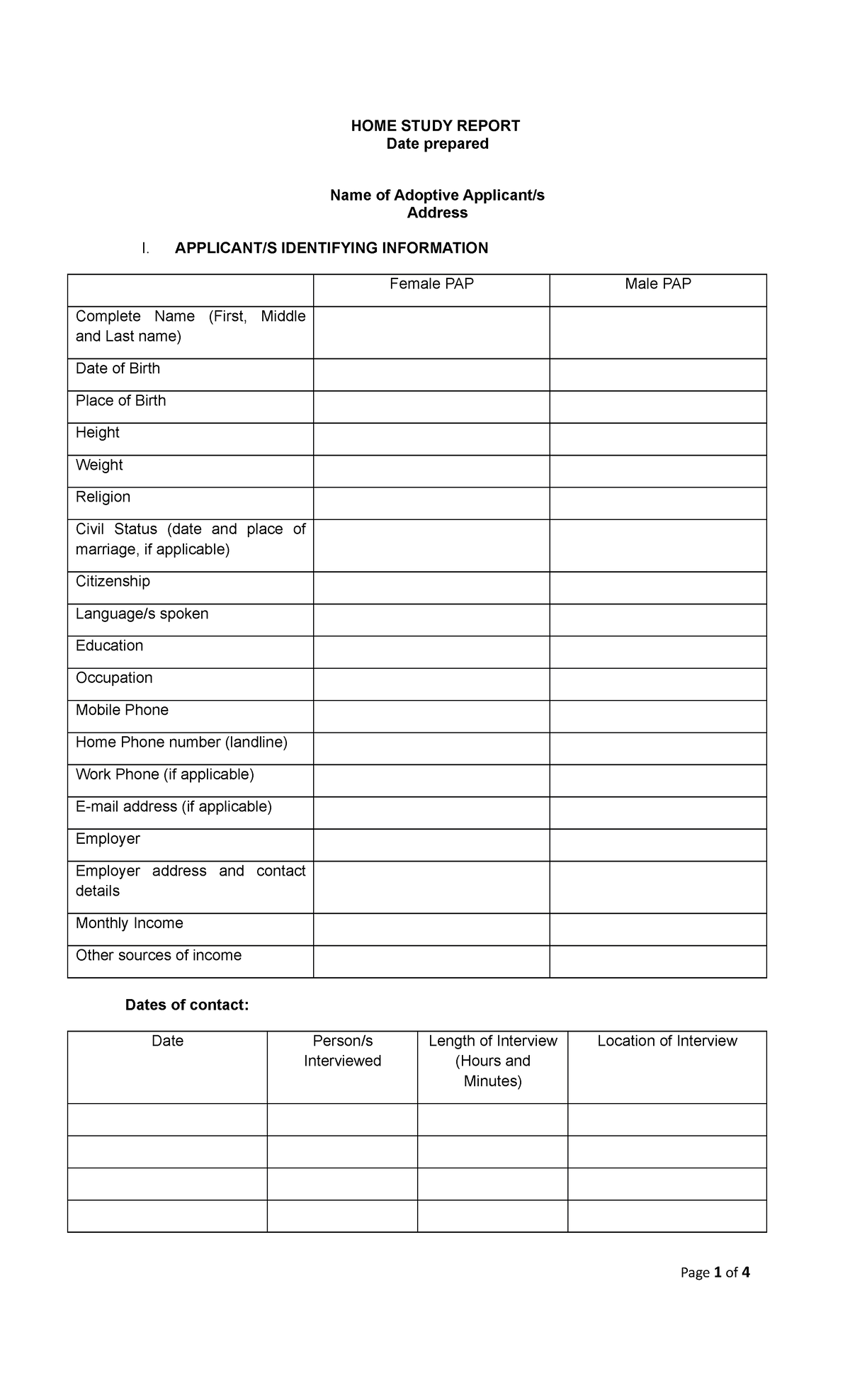 4. Home Study Report Format - HOME STUDY REPORT Date prepared Name of ...