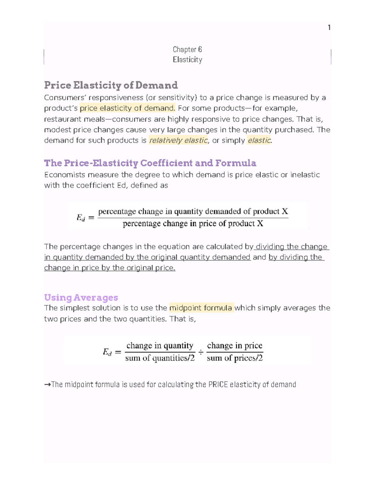 Chapter 6 Elasticity - Chapter 6 Elasticity Price Elasticity of Demand ...