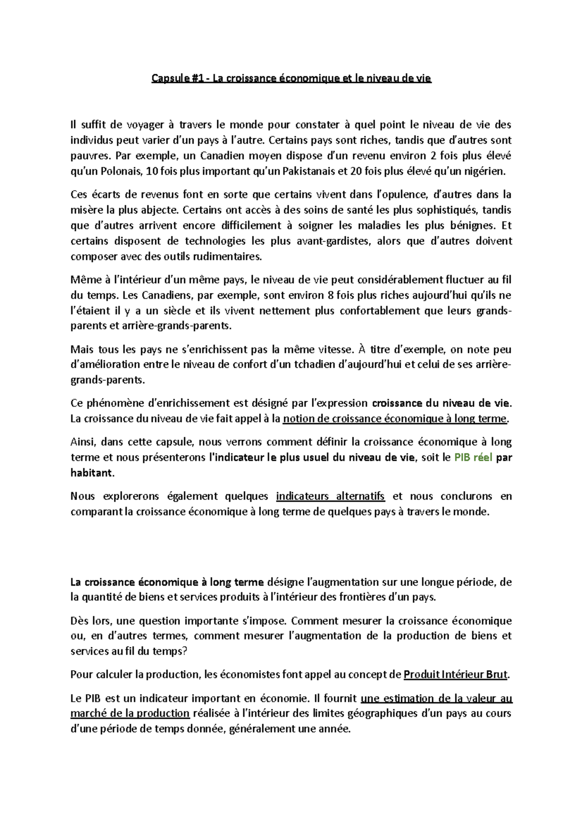 Module #3 - Capsule #1 - La croissance économique et le niveau de vie ...