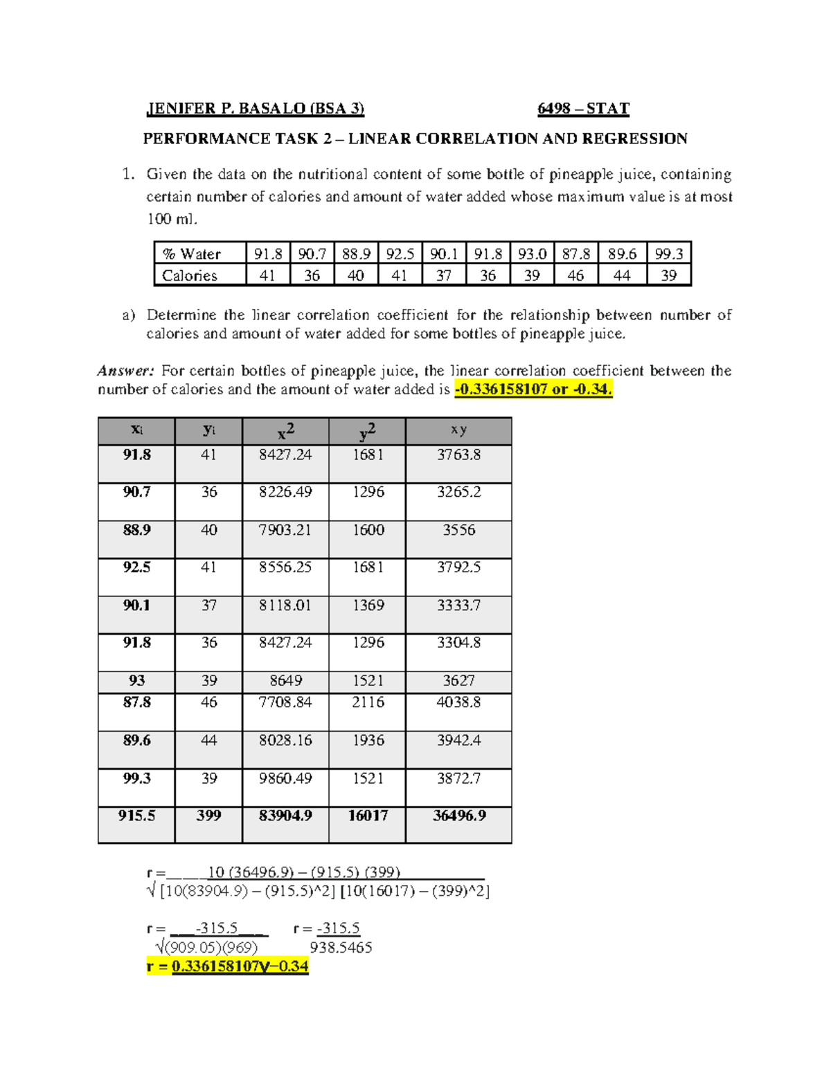 Basalo Performance TASK STAT 2 - JENIFER P. BASALO (BSA 3) 6498 – STAT ...