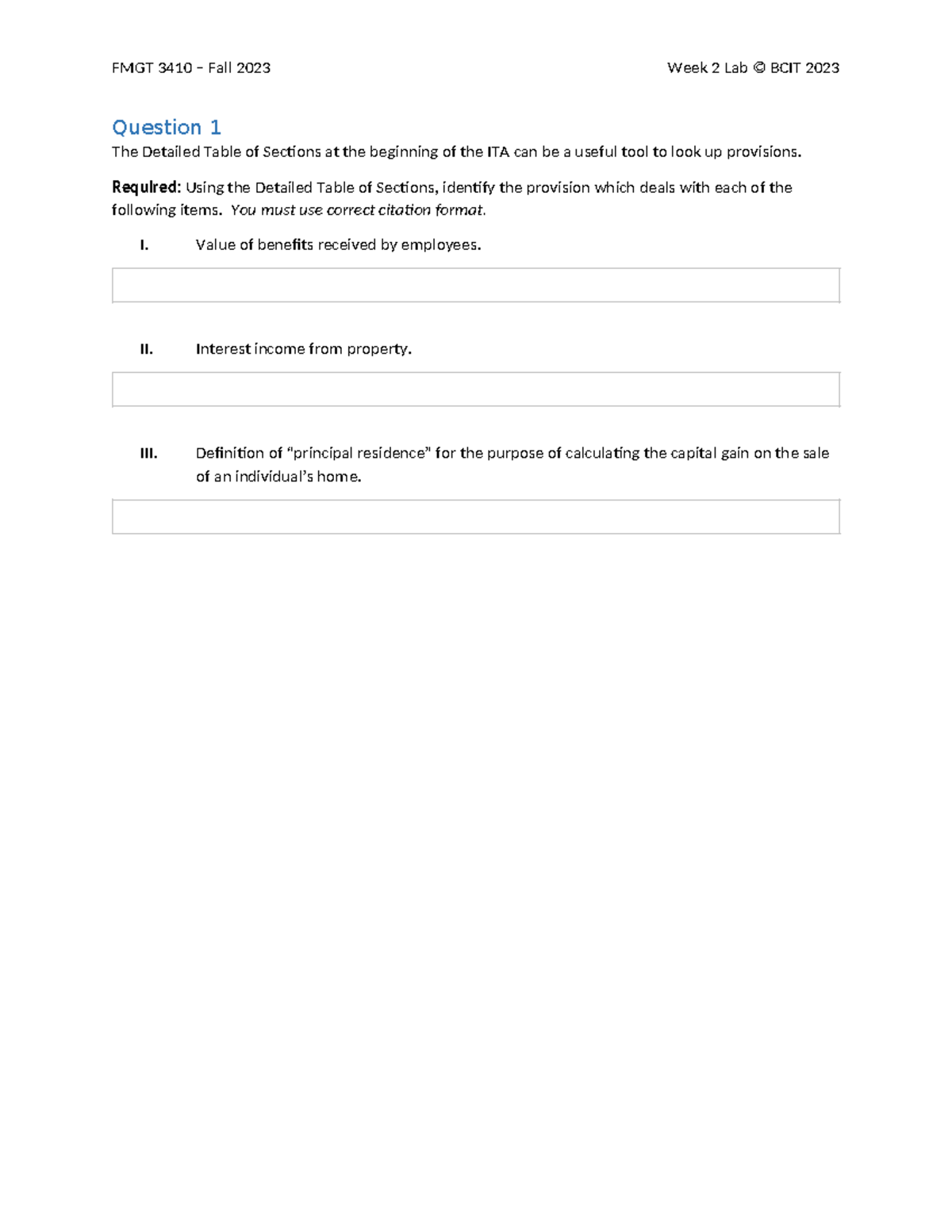 2023 FMGT 3410 Week 2 Lab Questions - Question 1 The Detailed Table of ...