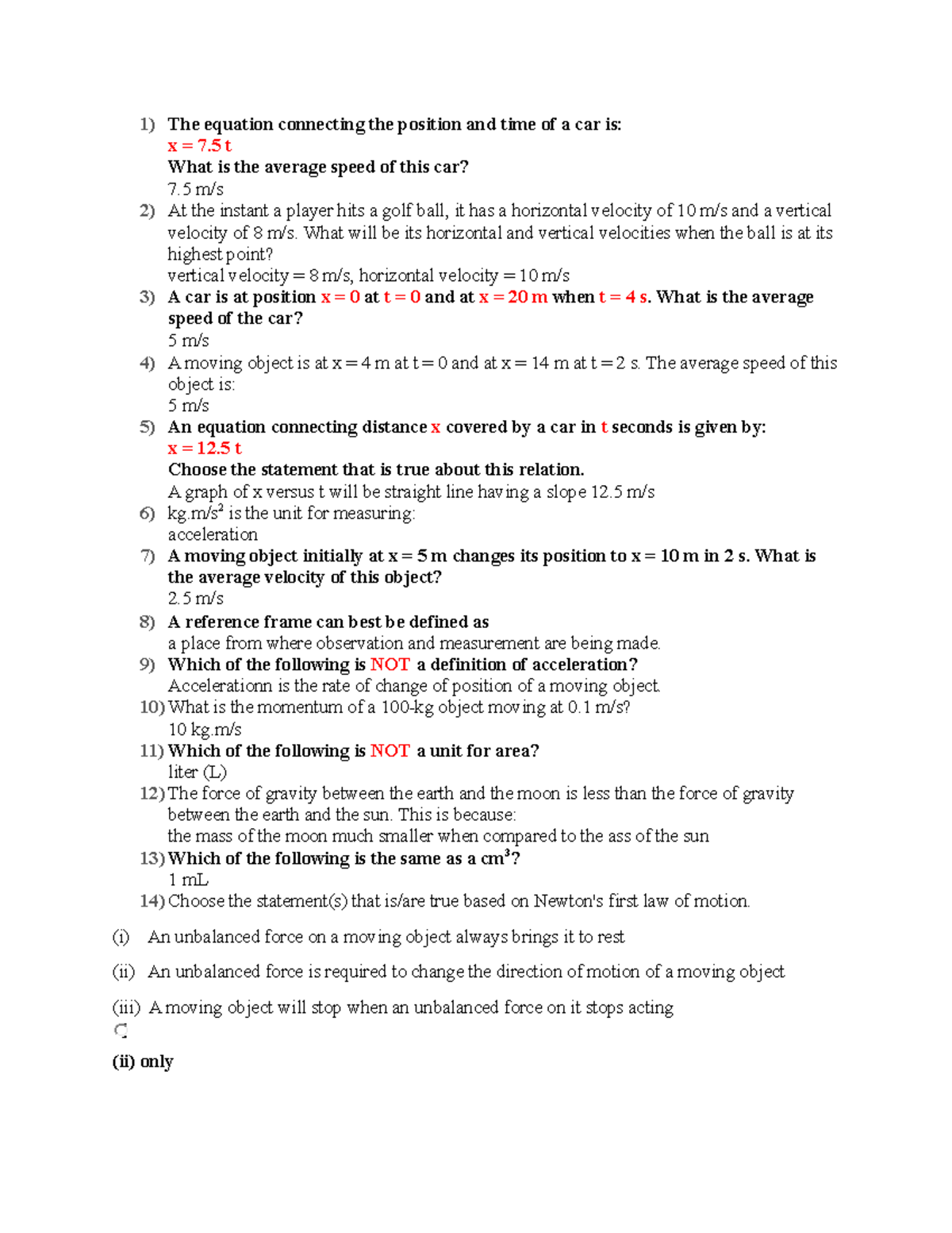 Physics answers- unfinished - The equation connecting the position and ...