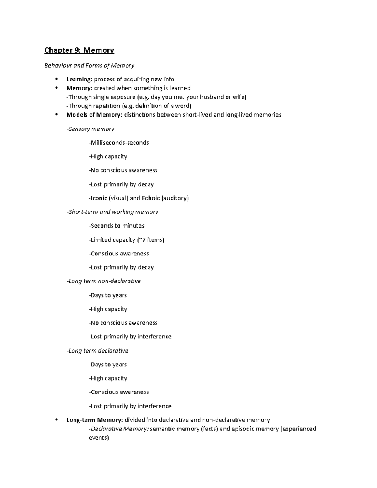 PS267 Midterm 2 Notes - Chapter 9: Memory Behaviour and Forms of Memory ...