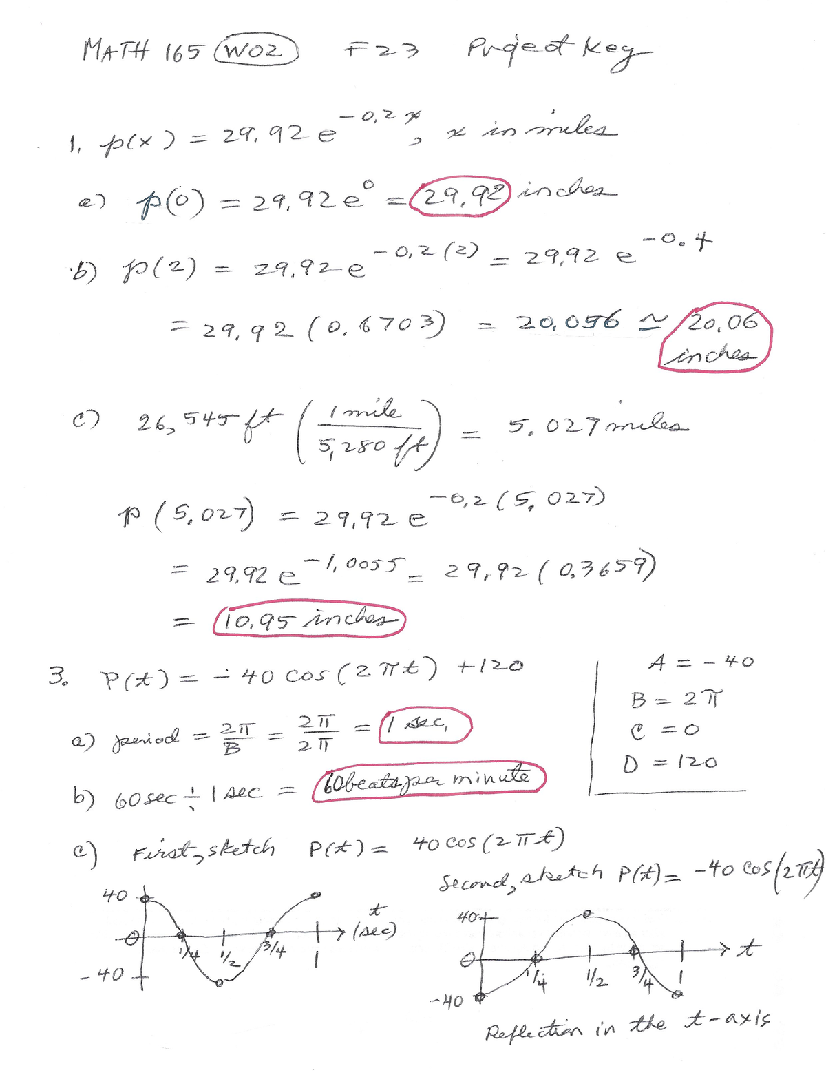 165 W02 F23 Project Key - Test 1 Answers - MATH 165 - Studocu