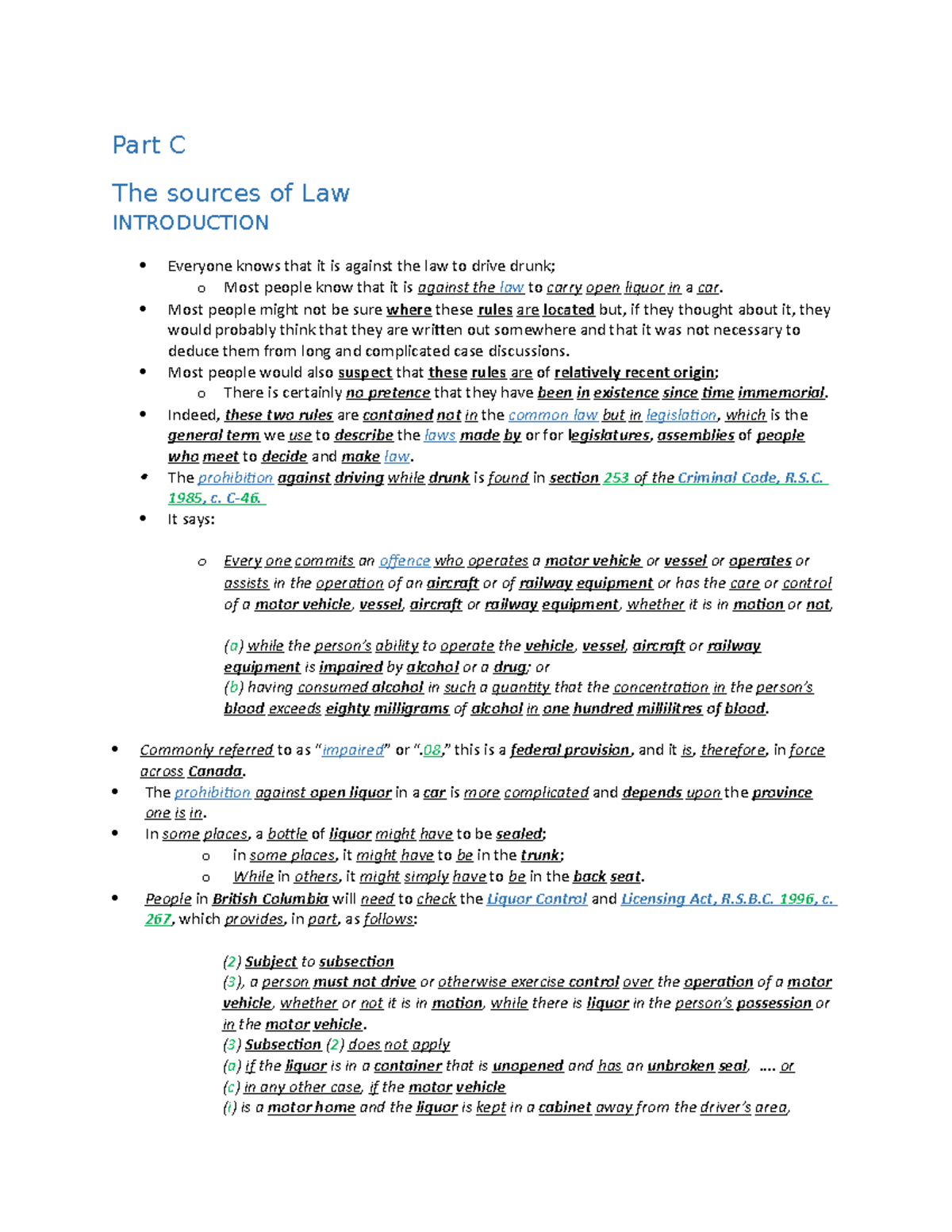 (C) The Sources of law - Lecture Notes - Part C The sources of Law ...