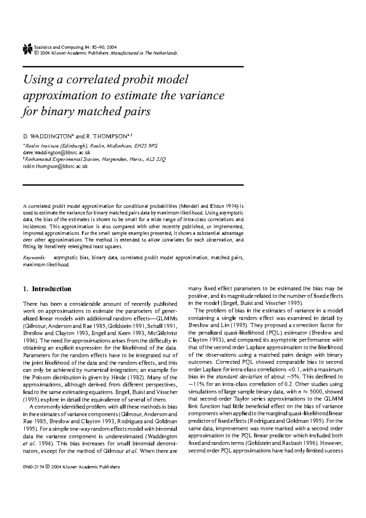 Using a correlated probit model approximation to estimate the variance ...