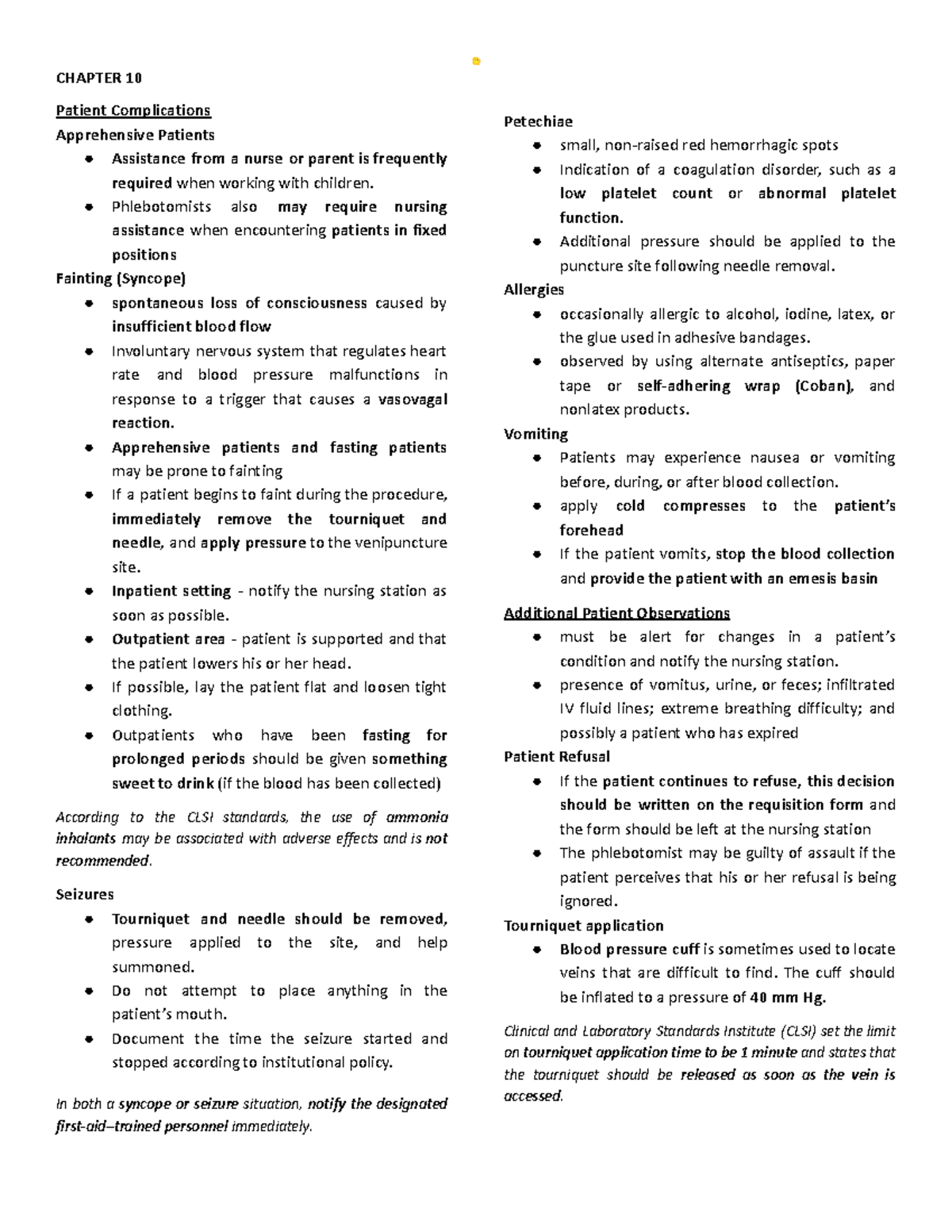 PMLS 2 Chapter 10,11,12,13,15 Notes - CHAPTER 10 Patient Complications ...