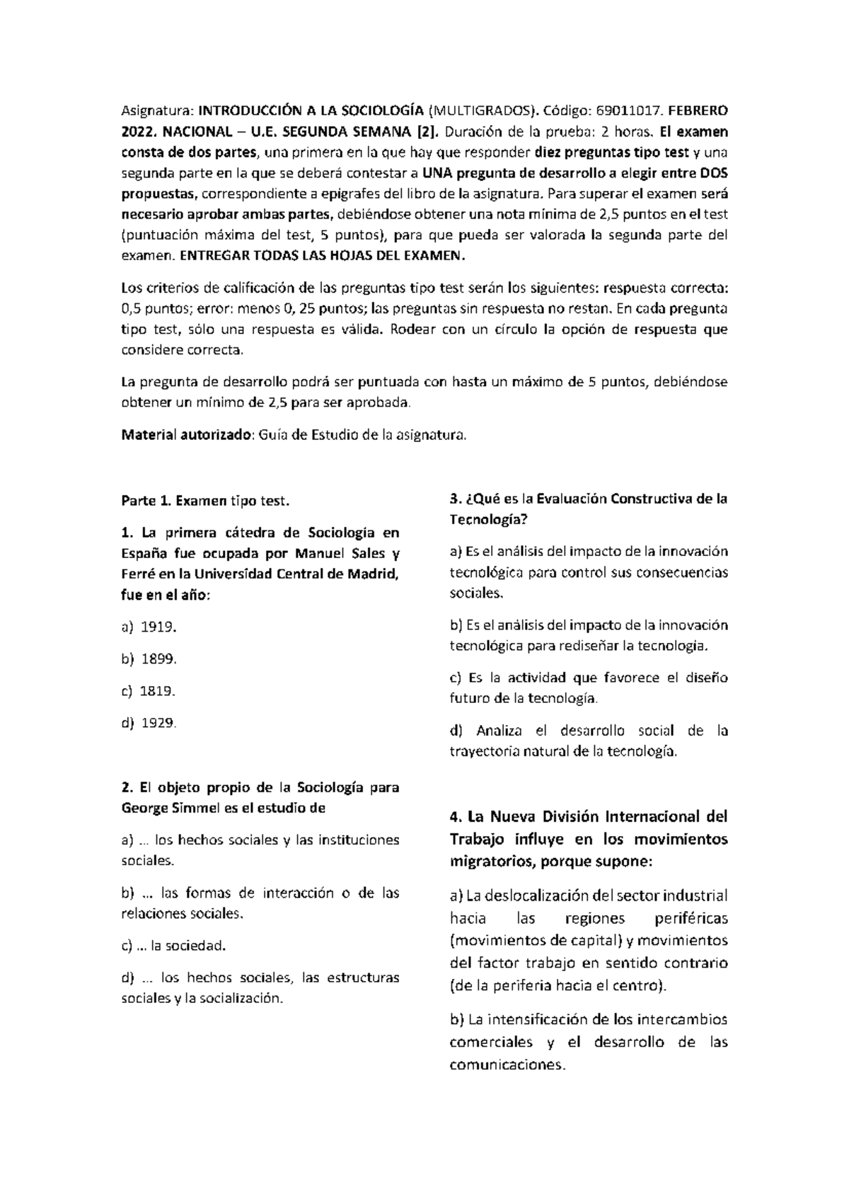 Examen-sociología - Examen De La Asignatura. - Sociología Y Estructura ...