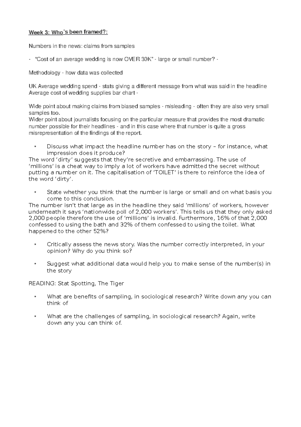 Week 3 - Lecture notes 3 - Week 3: Who’s been framed?: Numbers in the ...