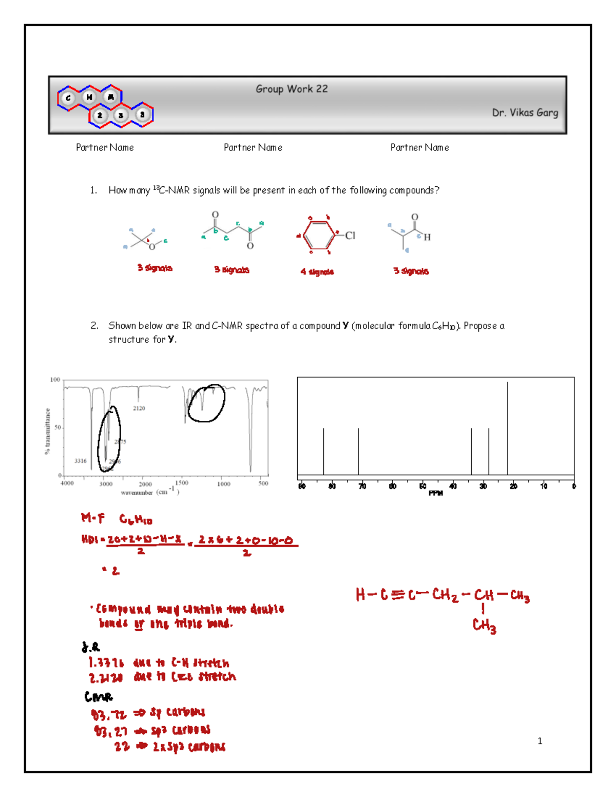 CHM 233 - Group Work 22 - 1 Partner Name Partner Name Partner Name How ...