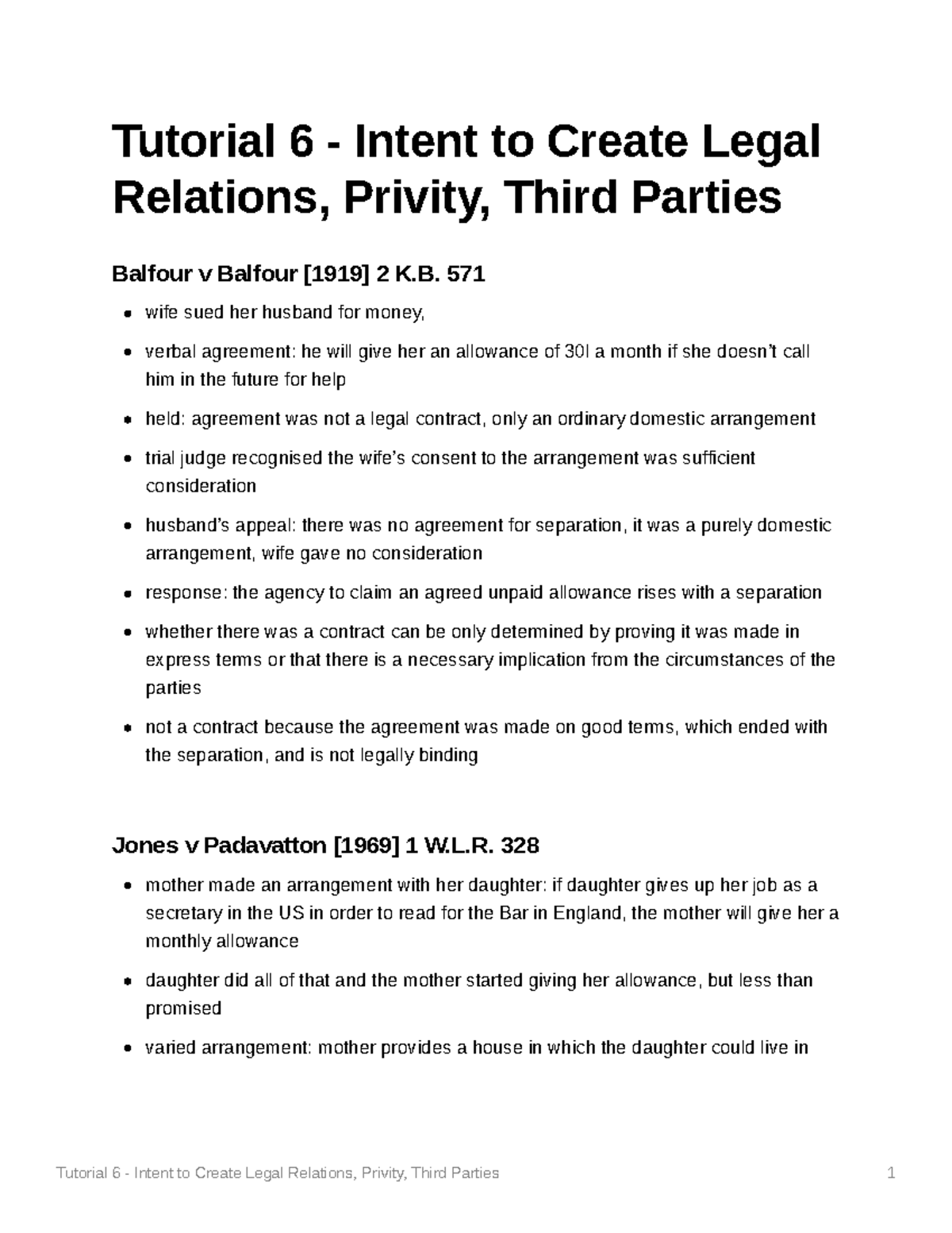 Tutorial 6 - Intent to Create Legal Relations Privity Third Parties ...