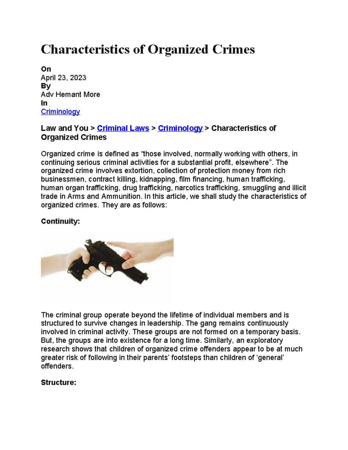 Characteristics of Organized Crimes - Characteristics of Organized Characteristics of Organized Crimes - Characteristics of Organized
