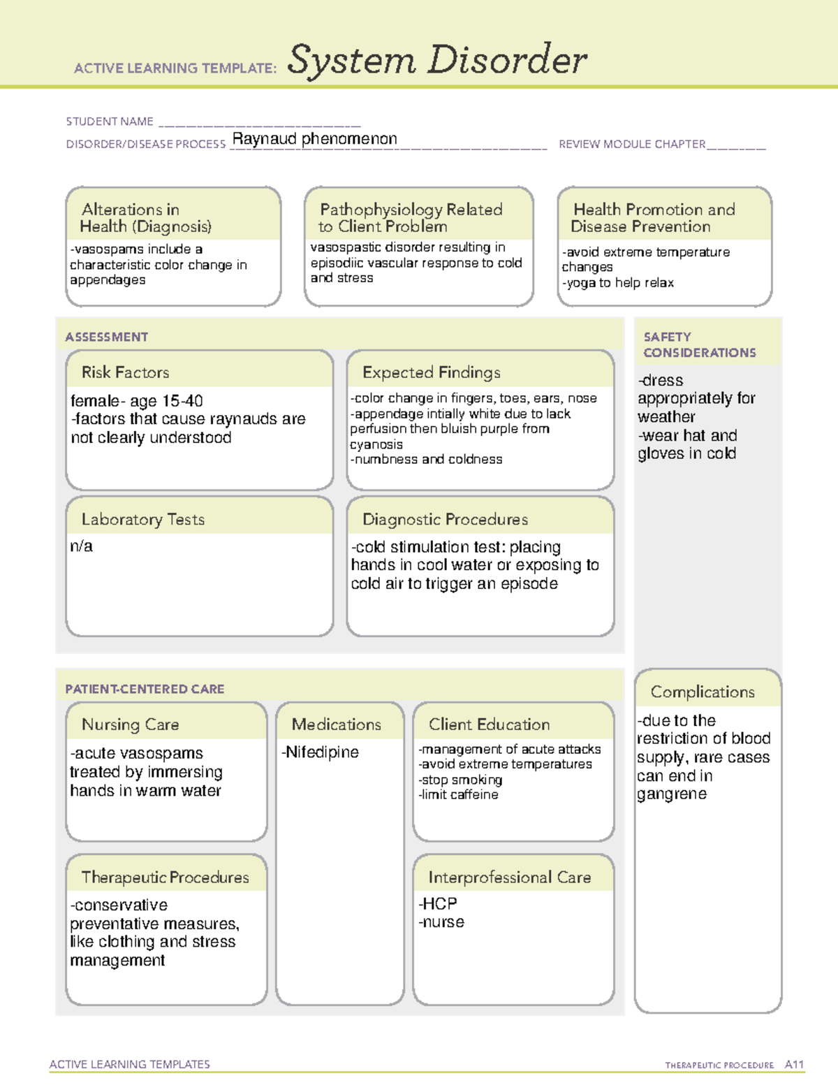 system disorder Raynaud syndrome - ACTIVE LEARNING TEMPLATES ...