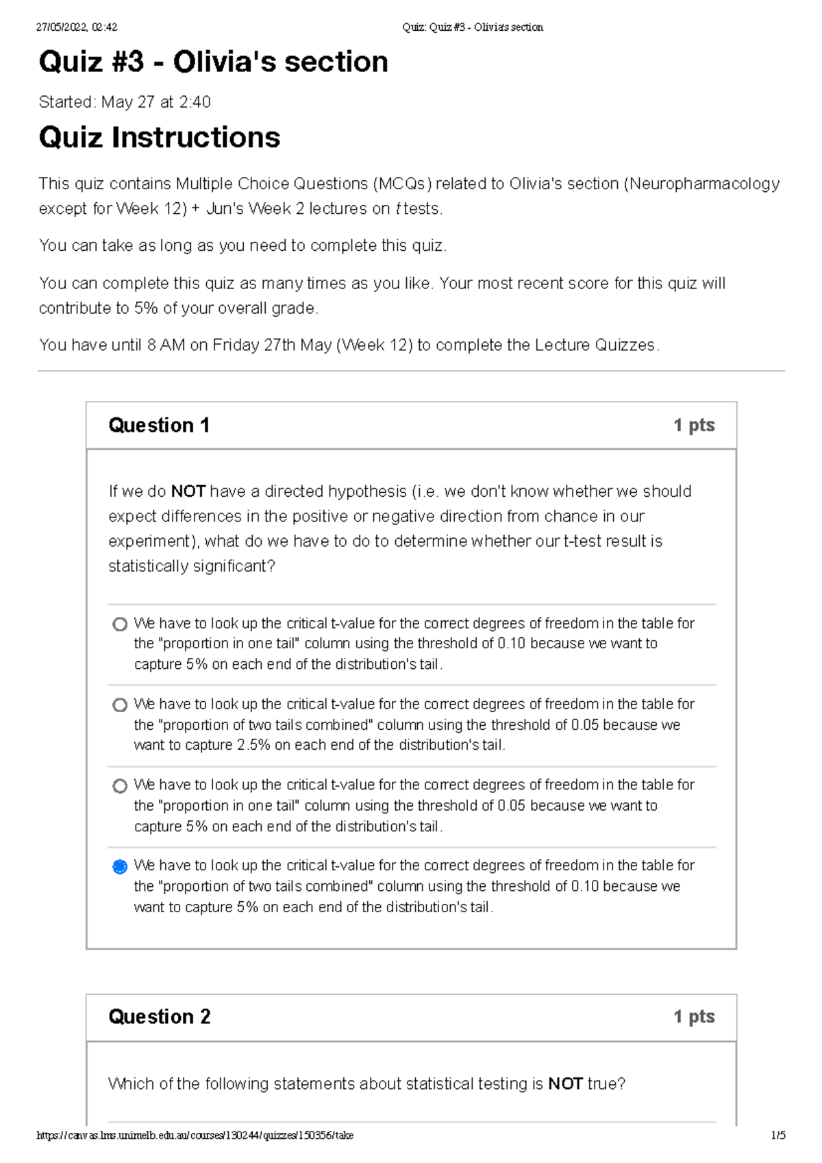 Quiz Quiz #3 - Olivia's section - Quiz #3 - Olivia's section Started ...