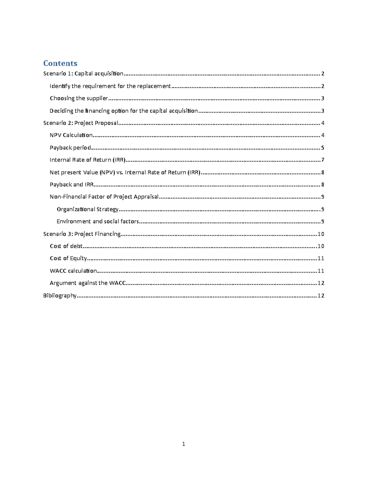 Finacial assignment Task 3 - Contents Scenario 1: Capital - Studocu