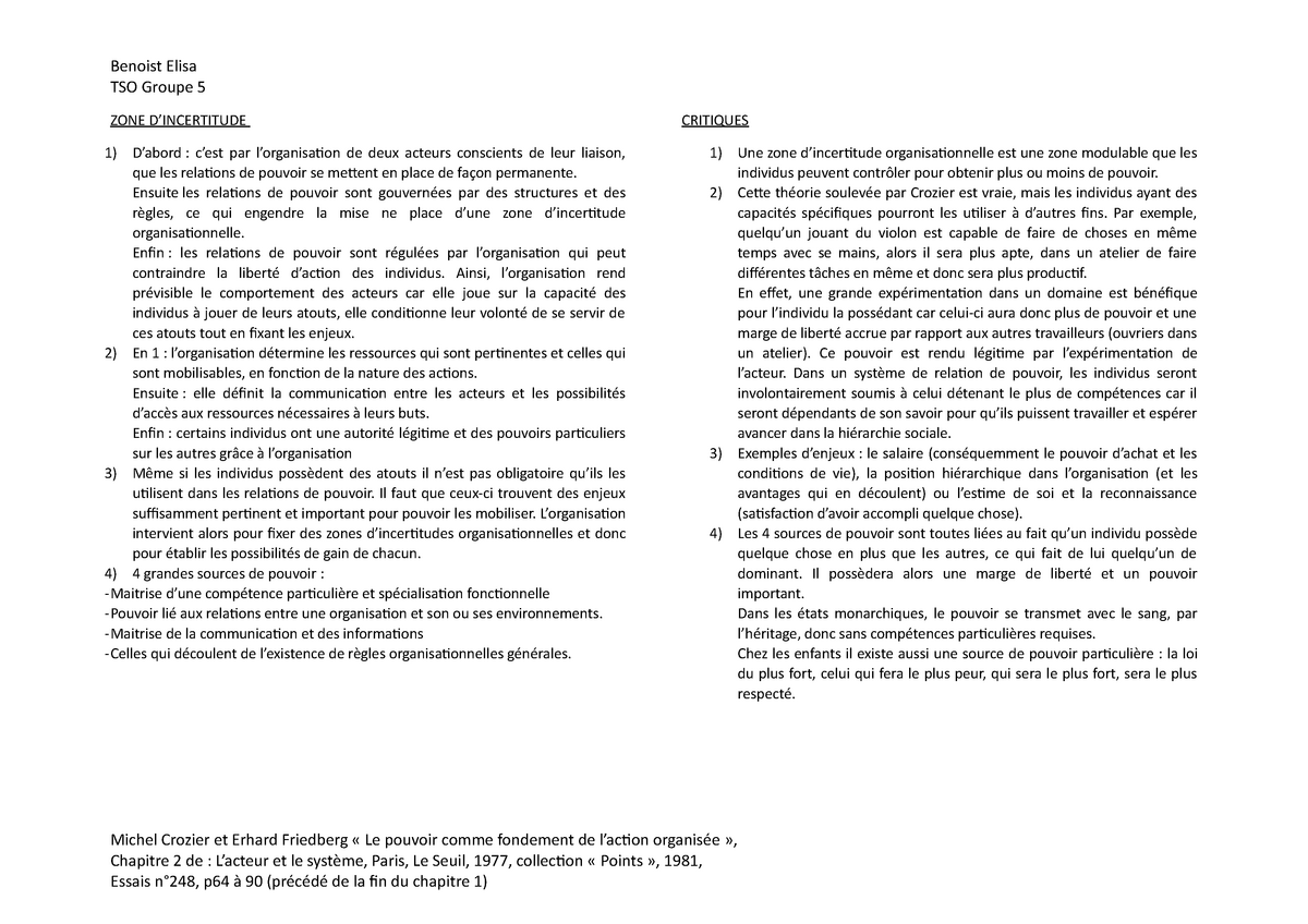 Fiche Crozier n°2  Benoist Elisa TSO Groupe 5 ZONE D’INCERTITUDE D