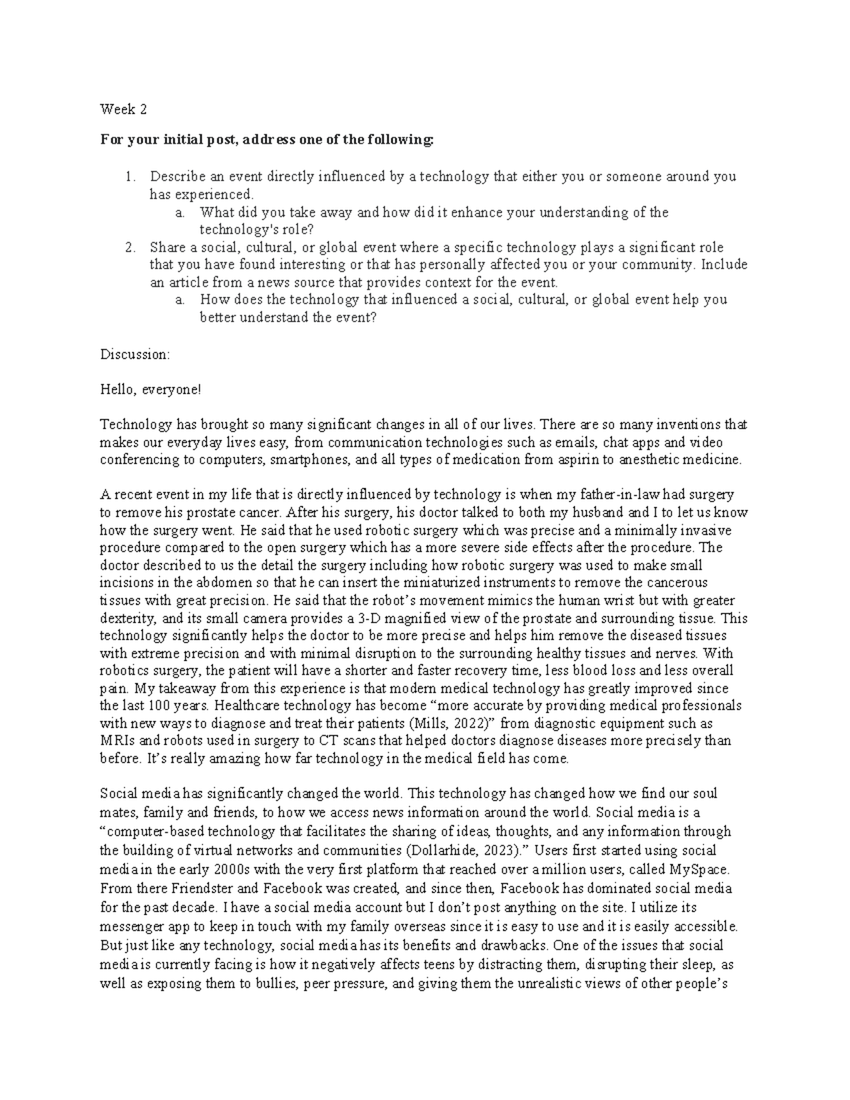 Week 2 (Auto Recovered) - Week 2 For your initial post, address one of ...