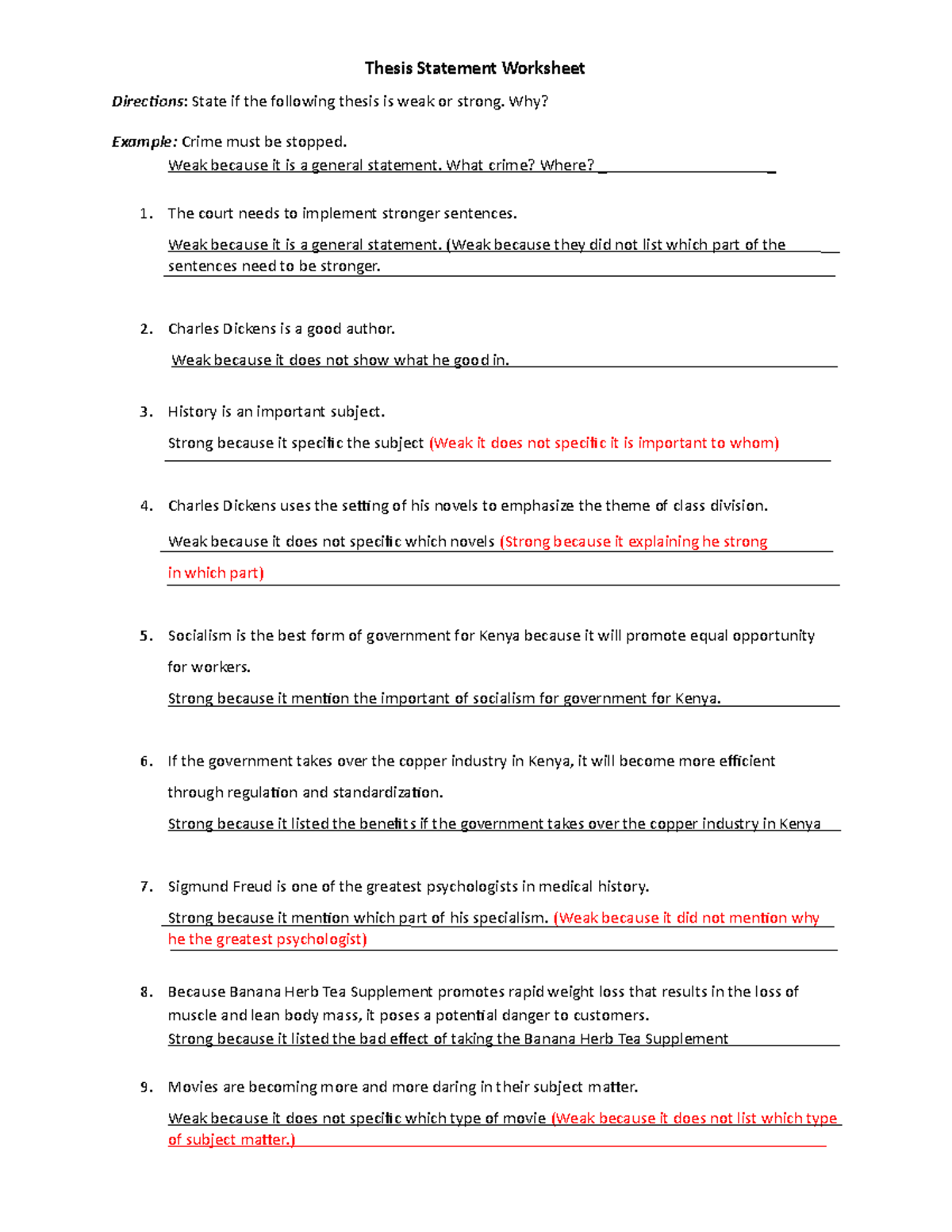 Thesis Statement Worksheets Pdf 9843