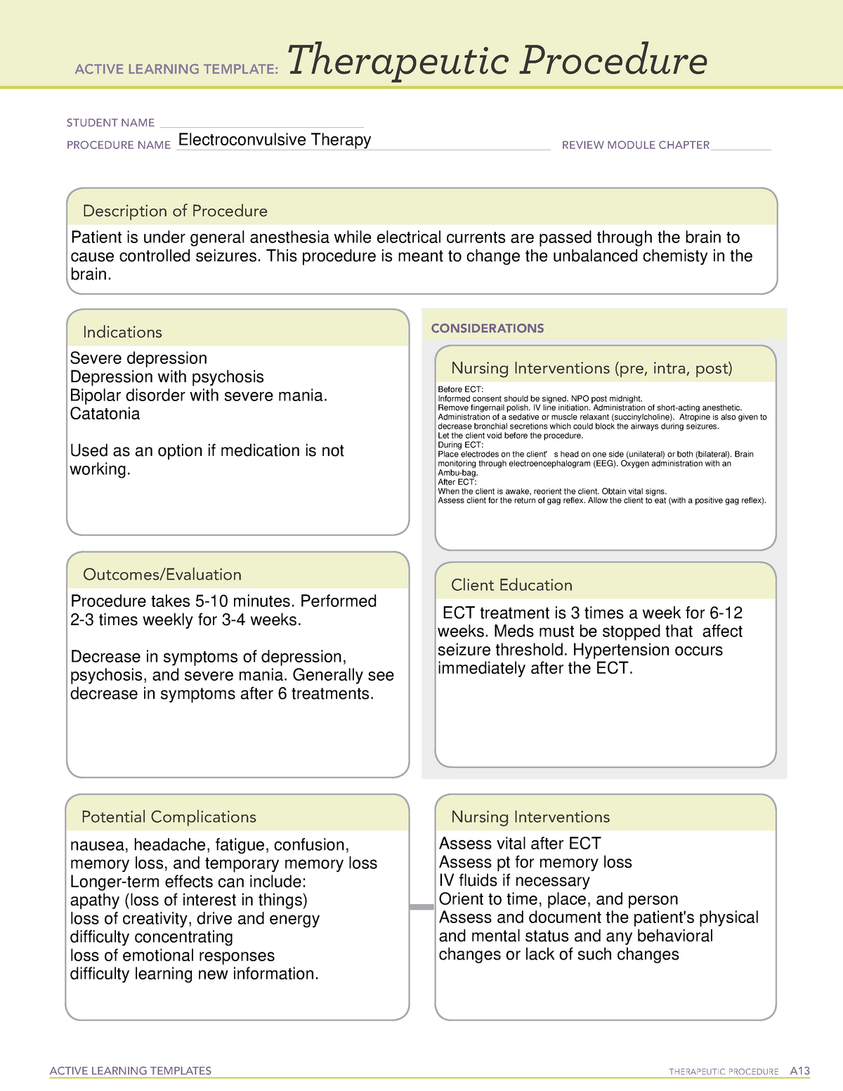 Ati Active Learning Template Therapeutic Procedure Example