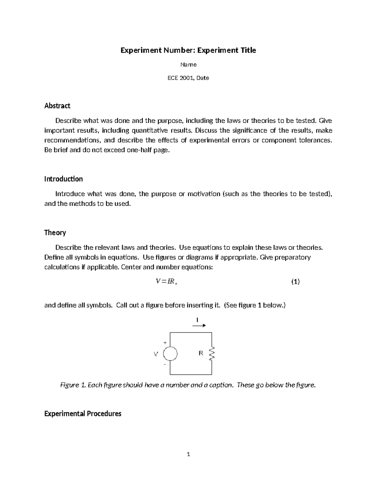 Laboratory Report Template - Experiment Number: Experiment Title Name ...