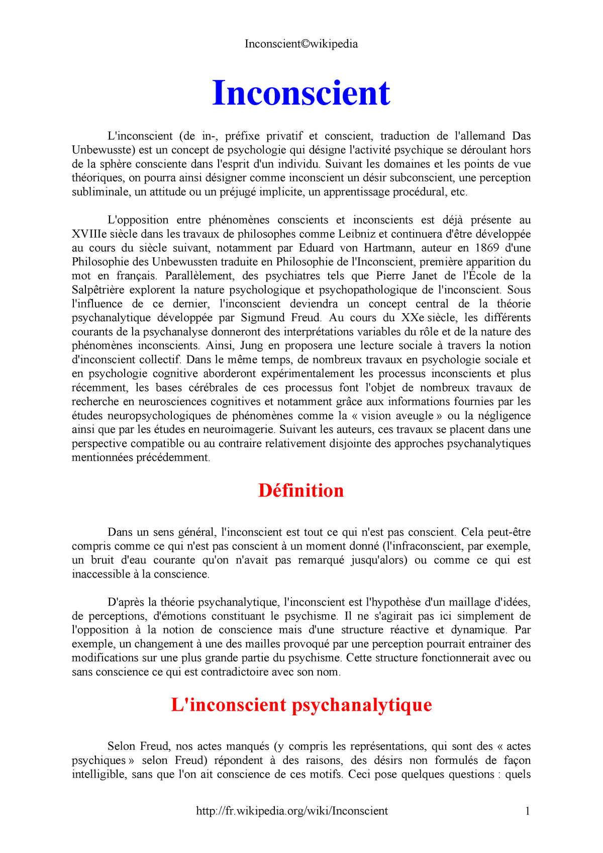 dissertation science de l'inconscient