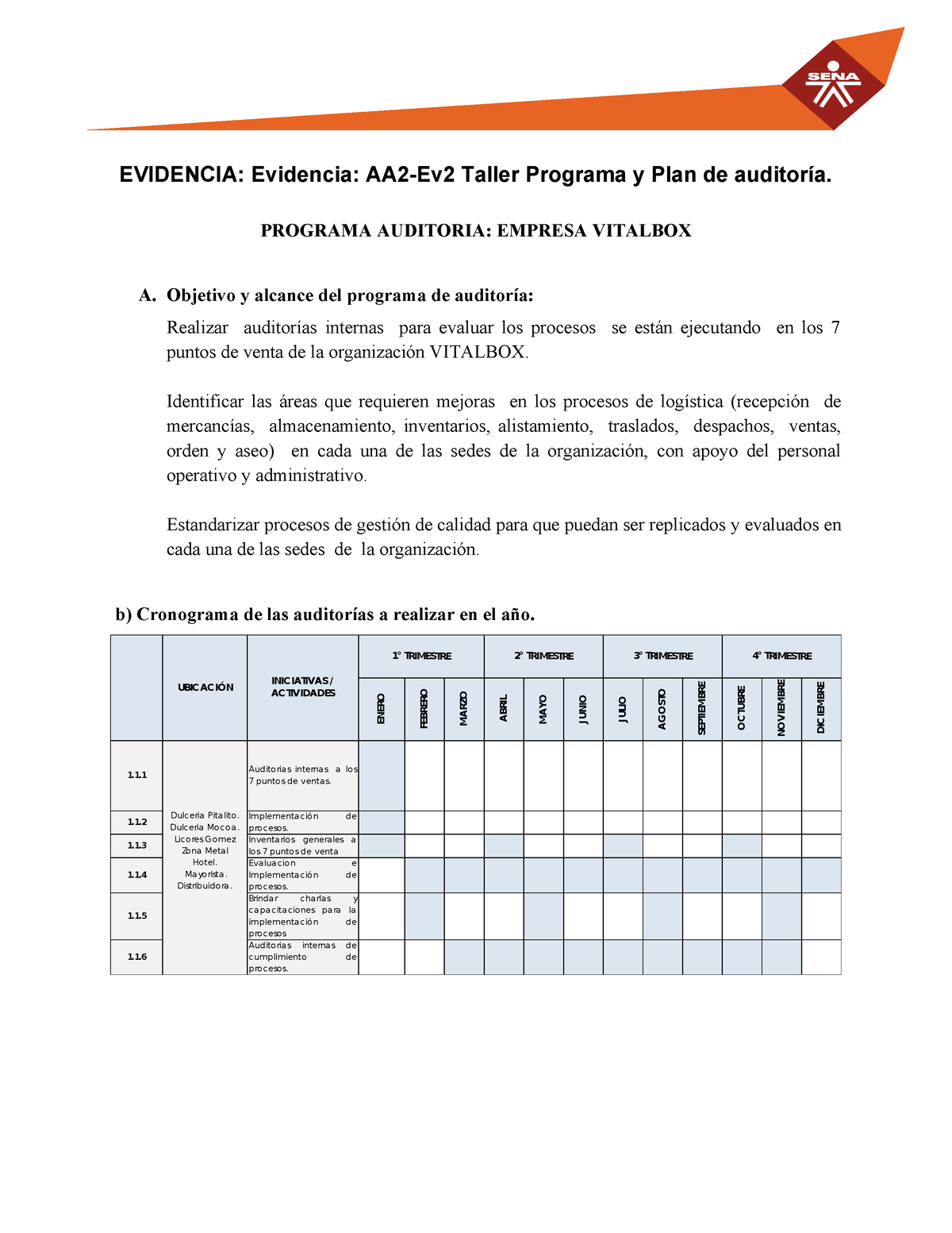 Evidencia Aa2 Ev2 Taller Programa Y Plan De Auditoría Programa Auditoria Empresa Vitalbox A 8458