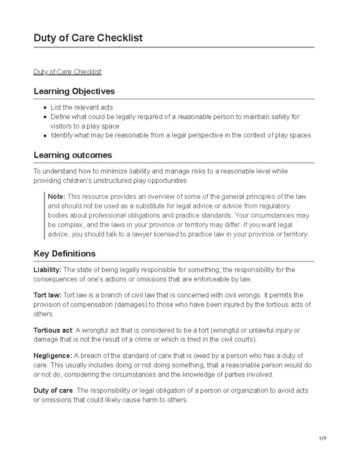 Cpha.ca-Duty of Care Checklist - Duty of Care Checklist cpha /duty-care ...