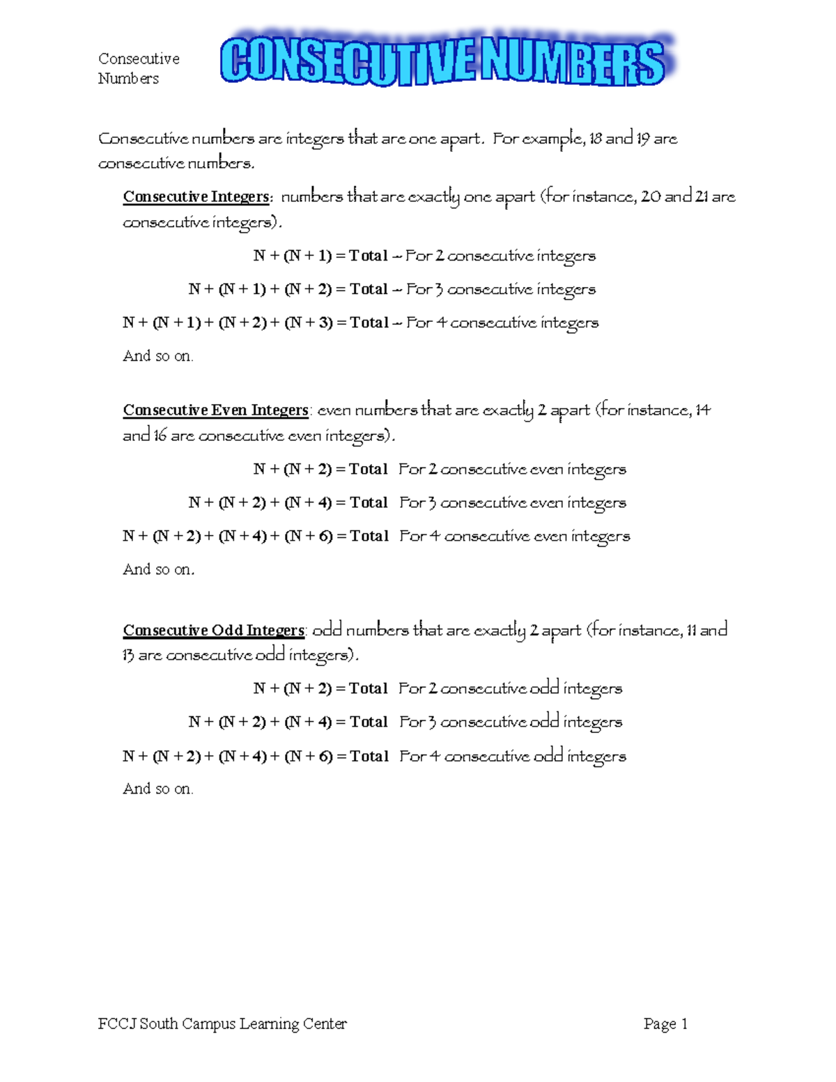 MAT0024 2 - Numbers Consecutive numbers are integers that are one apart ...