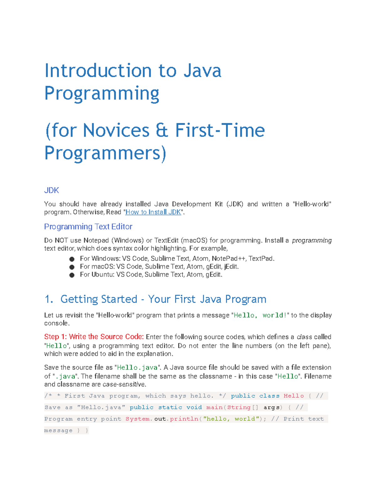 Introduction to Java - Introduction to Java Programming (for Novices ...