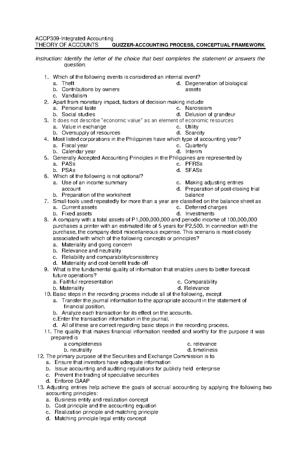 Pre-Test part 5 - Bsbsha - ACCP309-Integrated Accounting THEORY OF ...