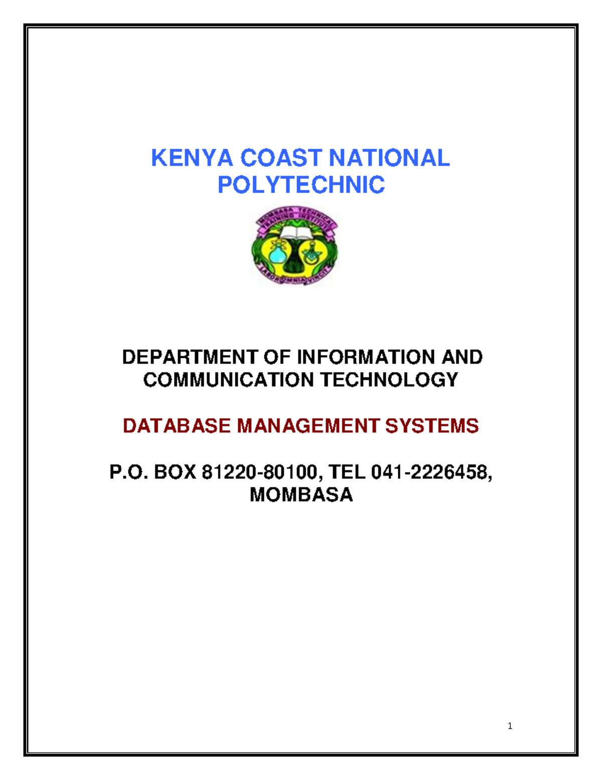 Dbms Introduction Components Types Users - KENYA COAST NATIONAL ...