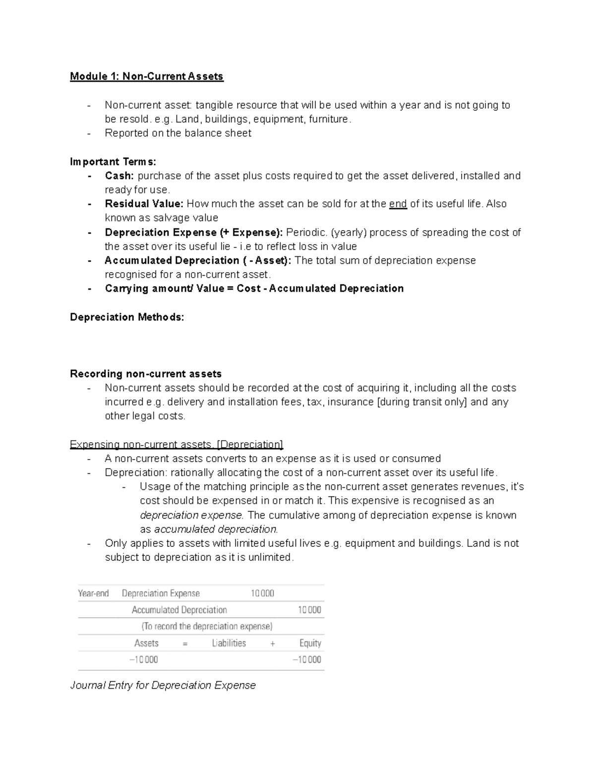 General Notes - uts - Module 1: Non-Current Assets Non-current asset ...