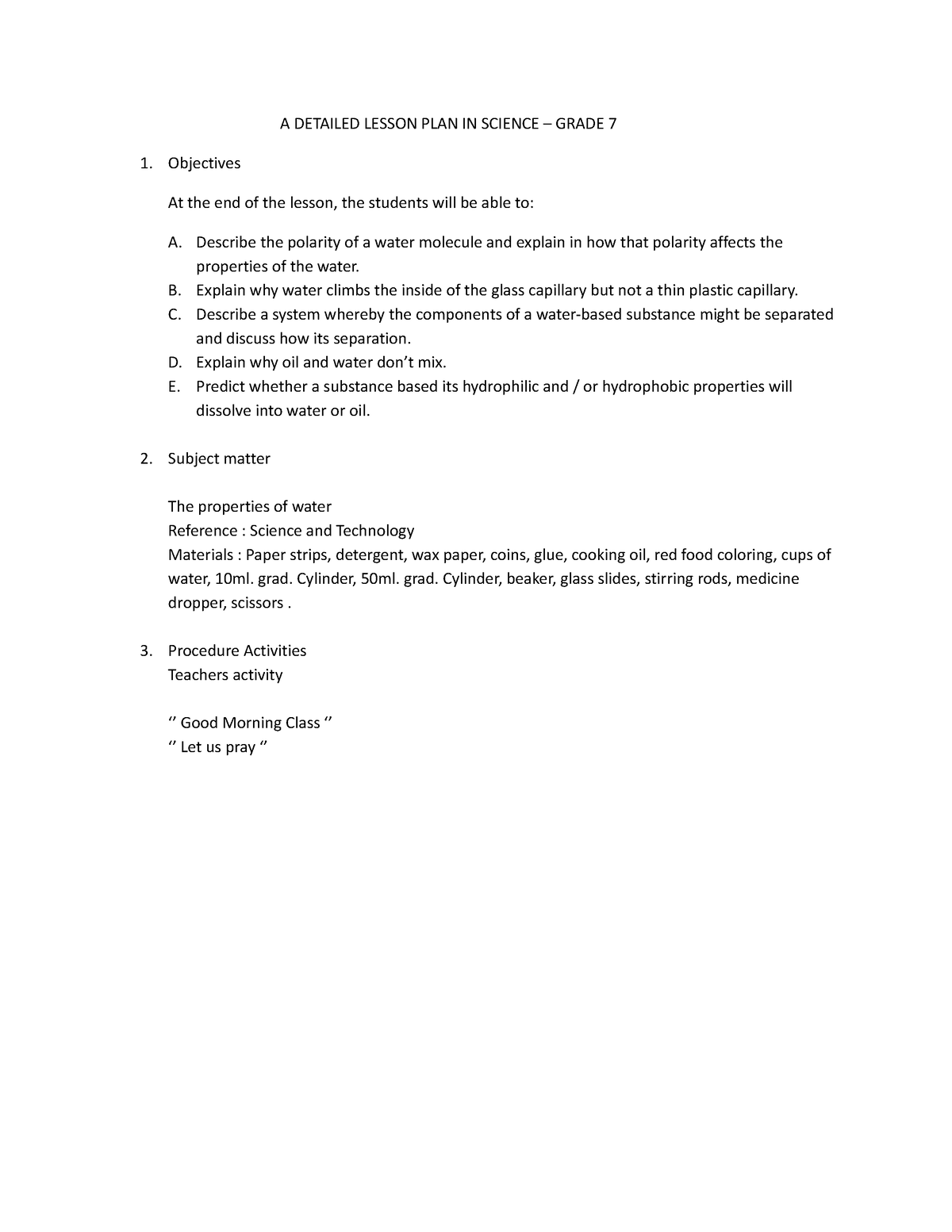A Detailed Lesson PLAN IN Science - A DETAILED LESSON PLAN IN SCIENCE ...