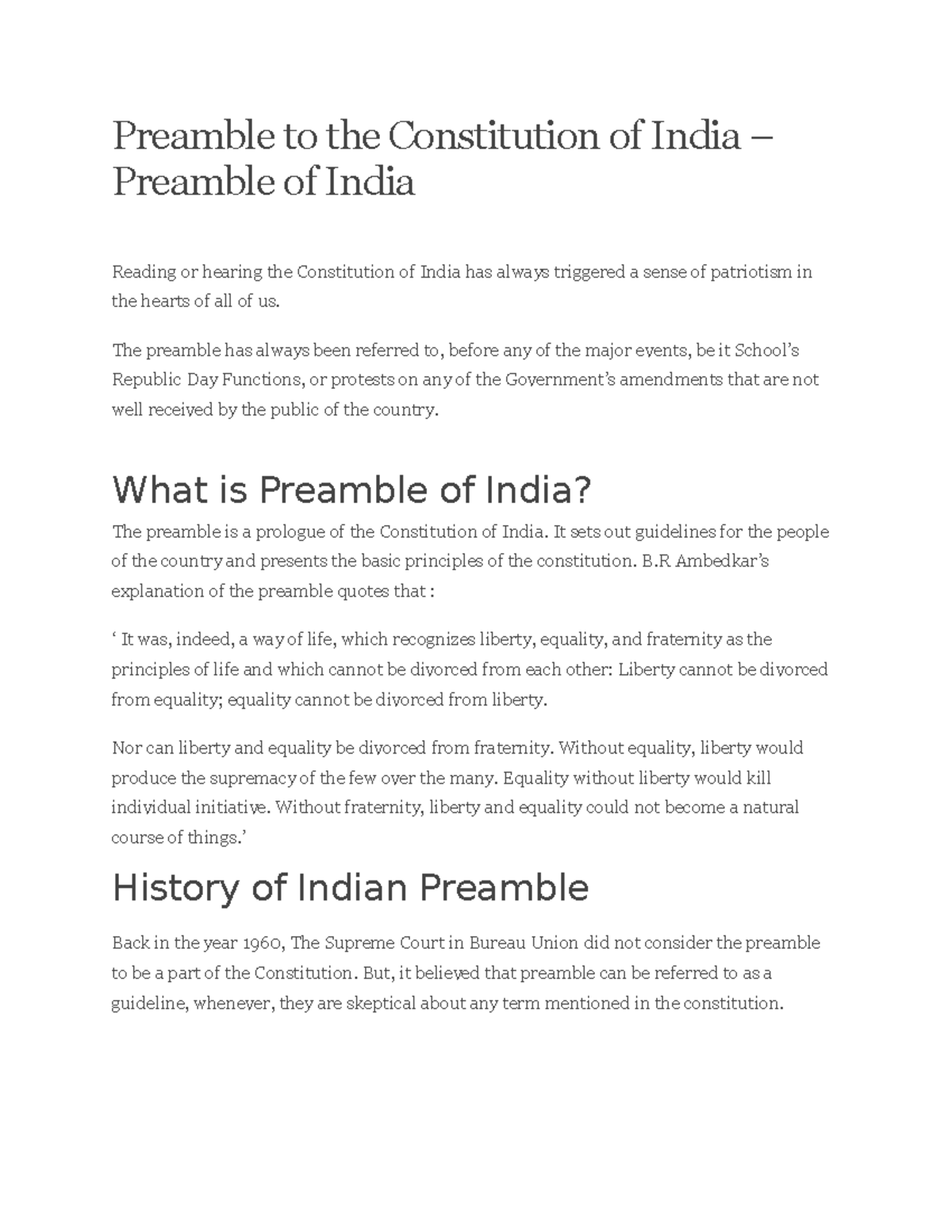 Preamble To The Constitution Of India - The Preamble Has Always Been ...