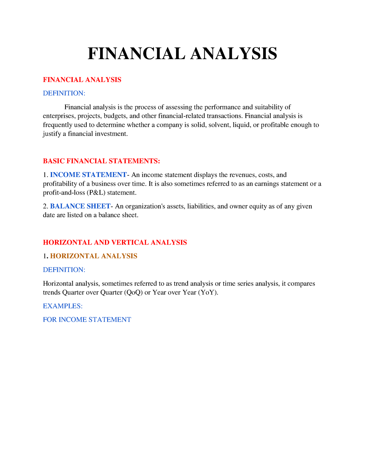 Financial Analysis and Computation - FINANCIAL ANALYSIS FINANCIAL ...