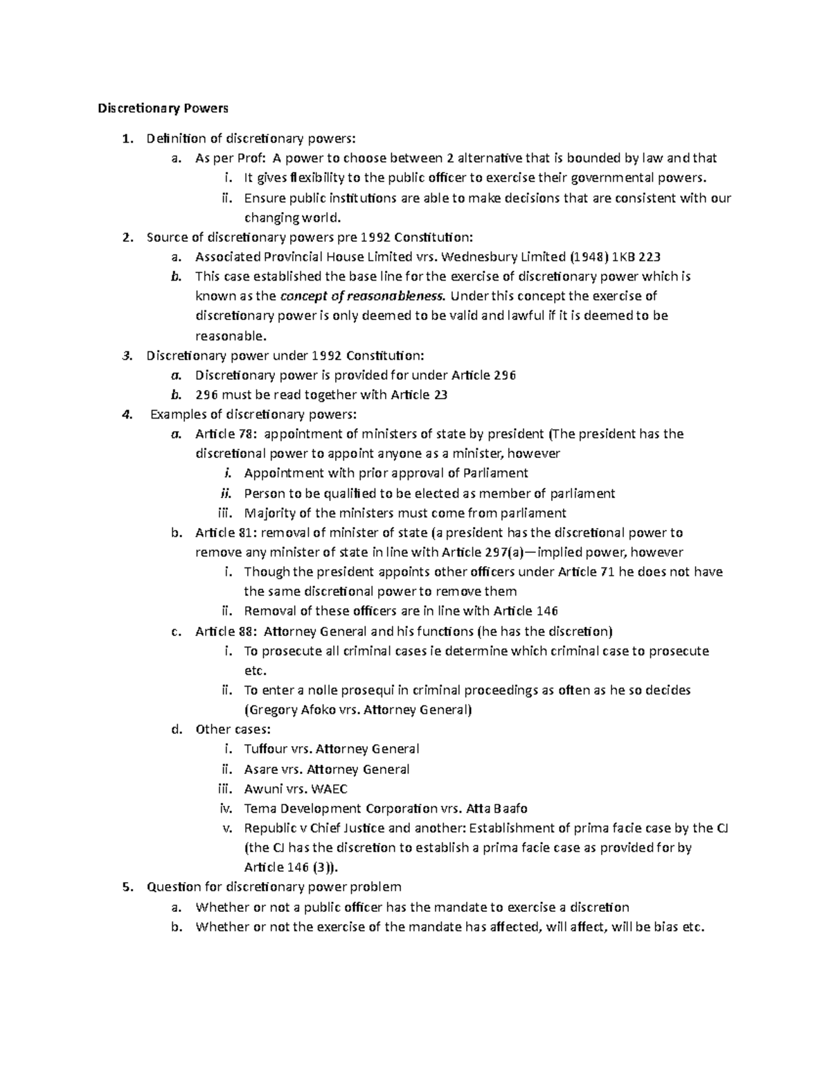 Summary On Exercise of Discretionary Powers - Discretionary Powers 1 ...