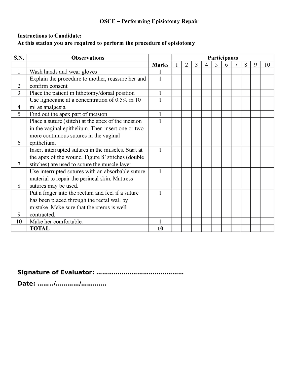 8. Epi suturing - notes - Instructions to Candidate: At this station ...