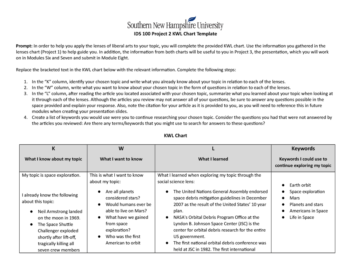 Ids 100 Kwl Chart Template Studocu