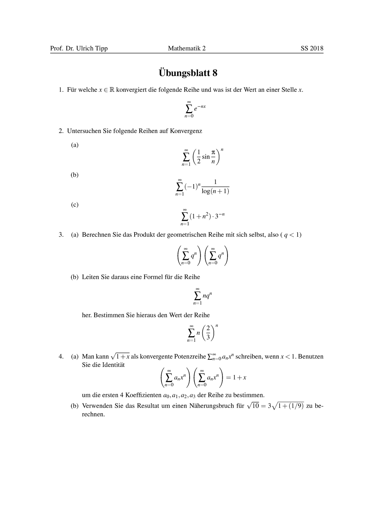 Ubungsblatt 8 Mathematik 2 Hs Nierderrhein Studocu