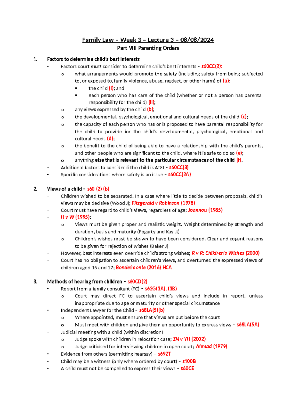 Lecture 3 - Notes - Family Law – Week 3 – Lecture 3 – 08/08/ Part VIII ...