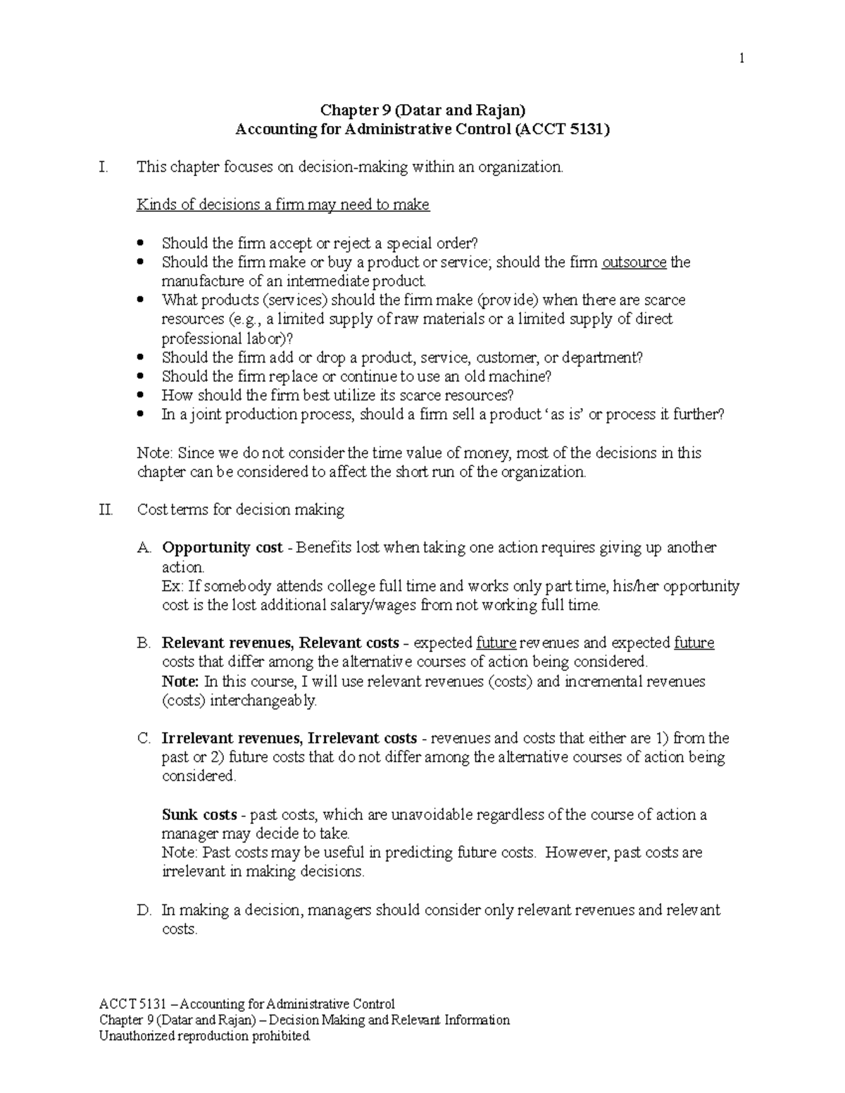 Ch9 Notes Datar and Rajan - Chapter 9 (Datar and Rajan) Accounting for ...