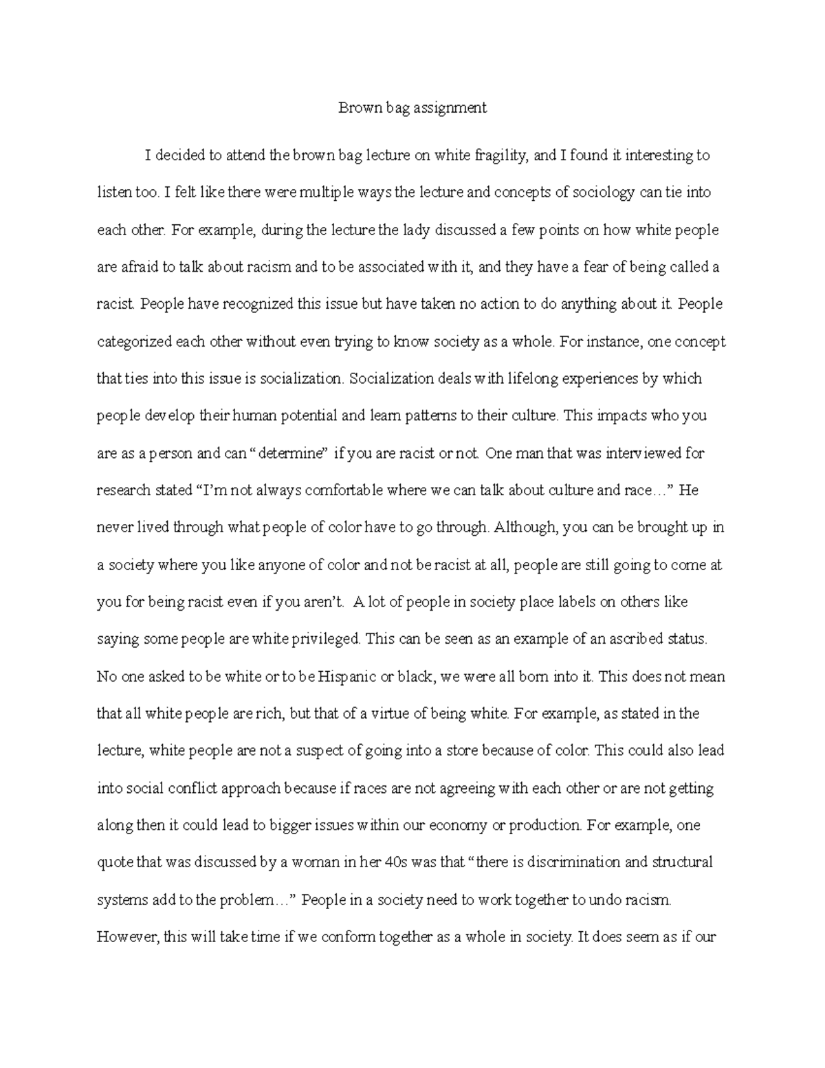 Brown bag theory evaoltuo sentence period Brown bag assignment I