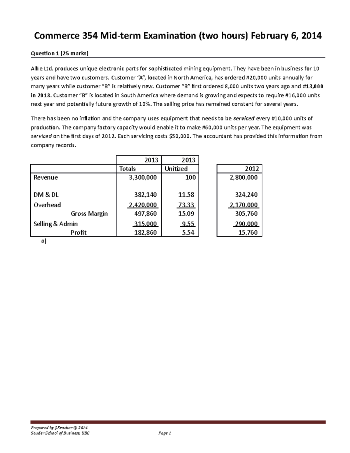 Exam 6 February 2014, questions and answers - Commerce 354 Examination ...