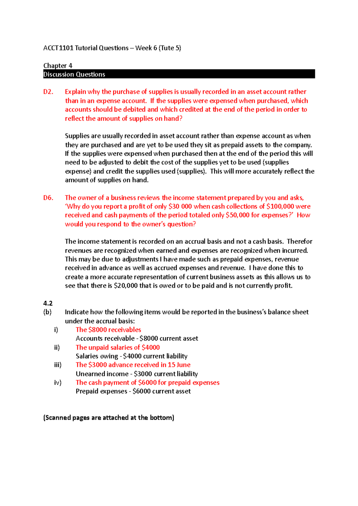 Acct 1101 Tutorial 6 - ACCT1101 Tutorial Questions Week 6 (Tute 5 ...