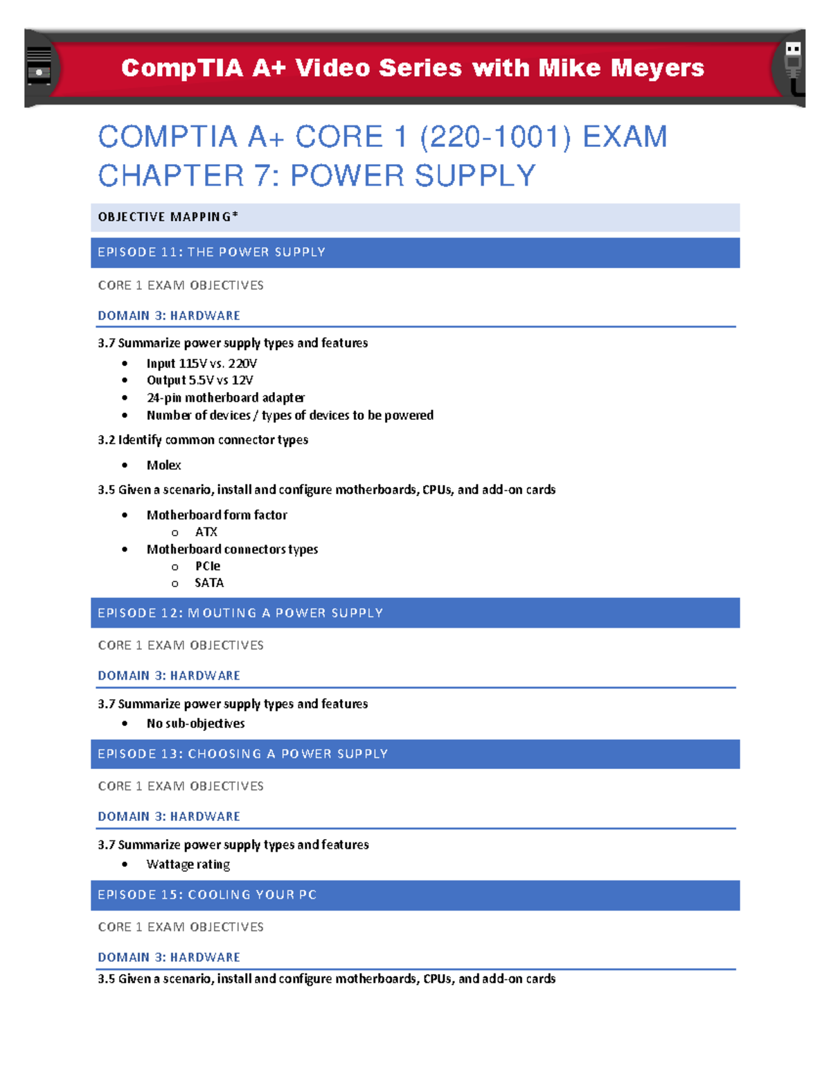 07 Objective+Mapping Power+Supply A+ Chapter+7 - COMPTIA A+ CORE 1 (220 ...