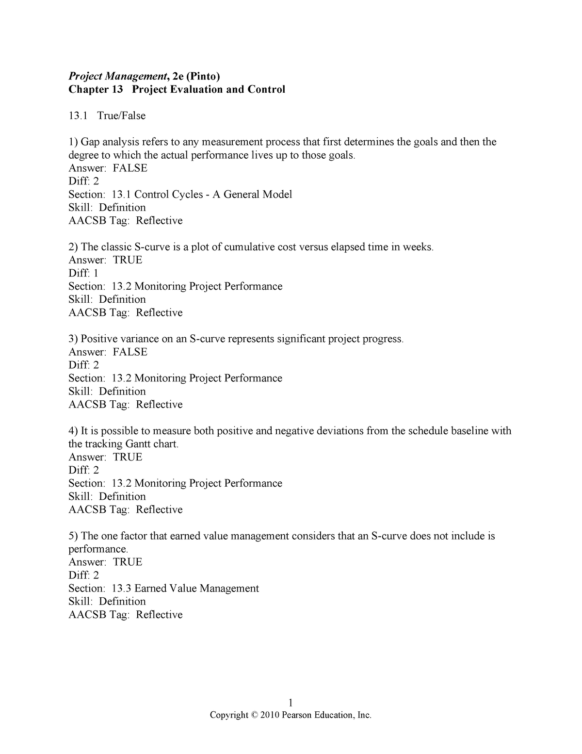 CH 13 TB - Test Bank - 1 Project Management, 2e (Pinto) Chapter 13 ...