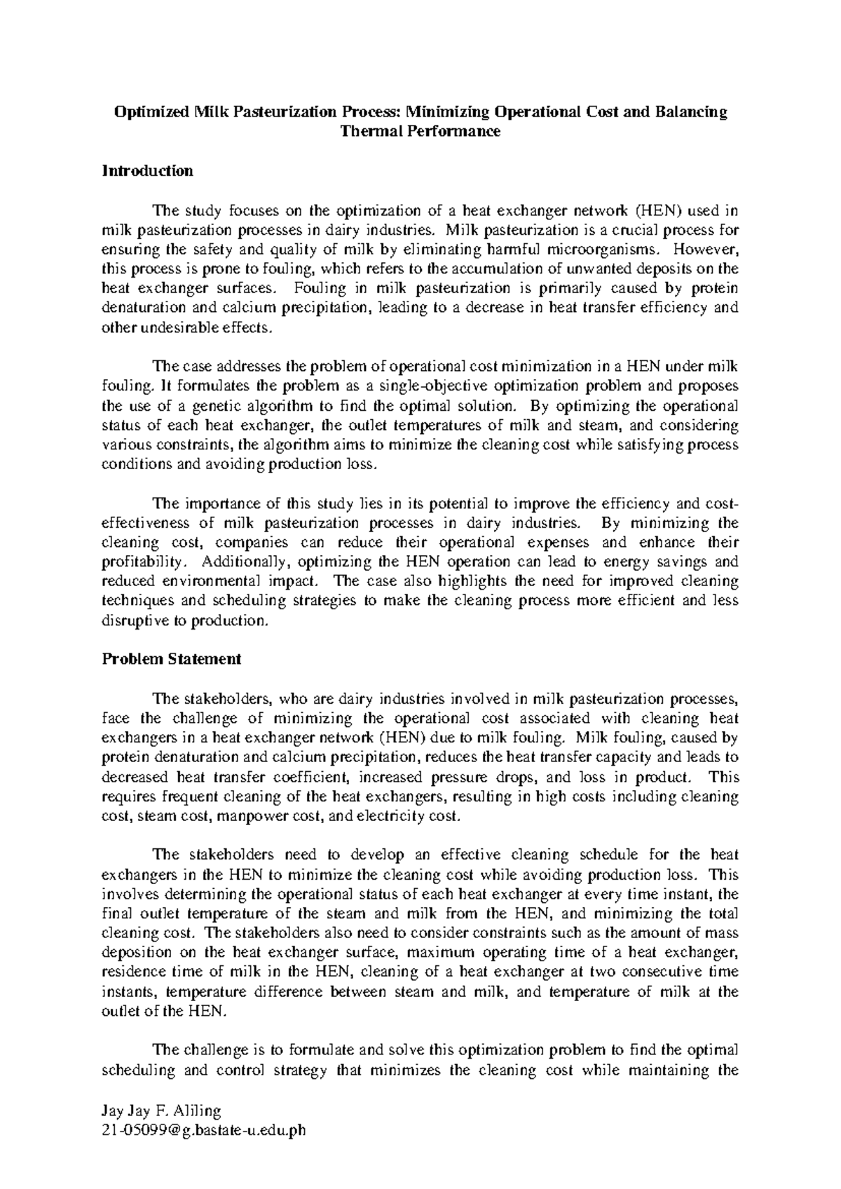 Aliling JJ ICE407 CS1 - Case Study - Jay Jay F. Aliling Optimized Milk ...