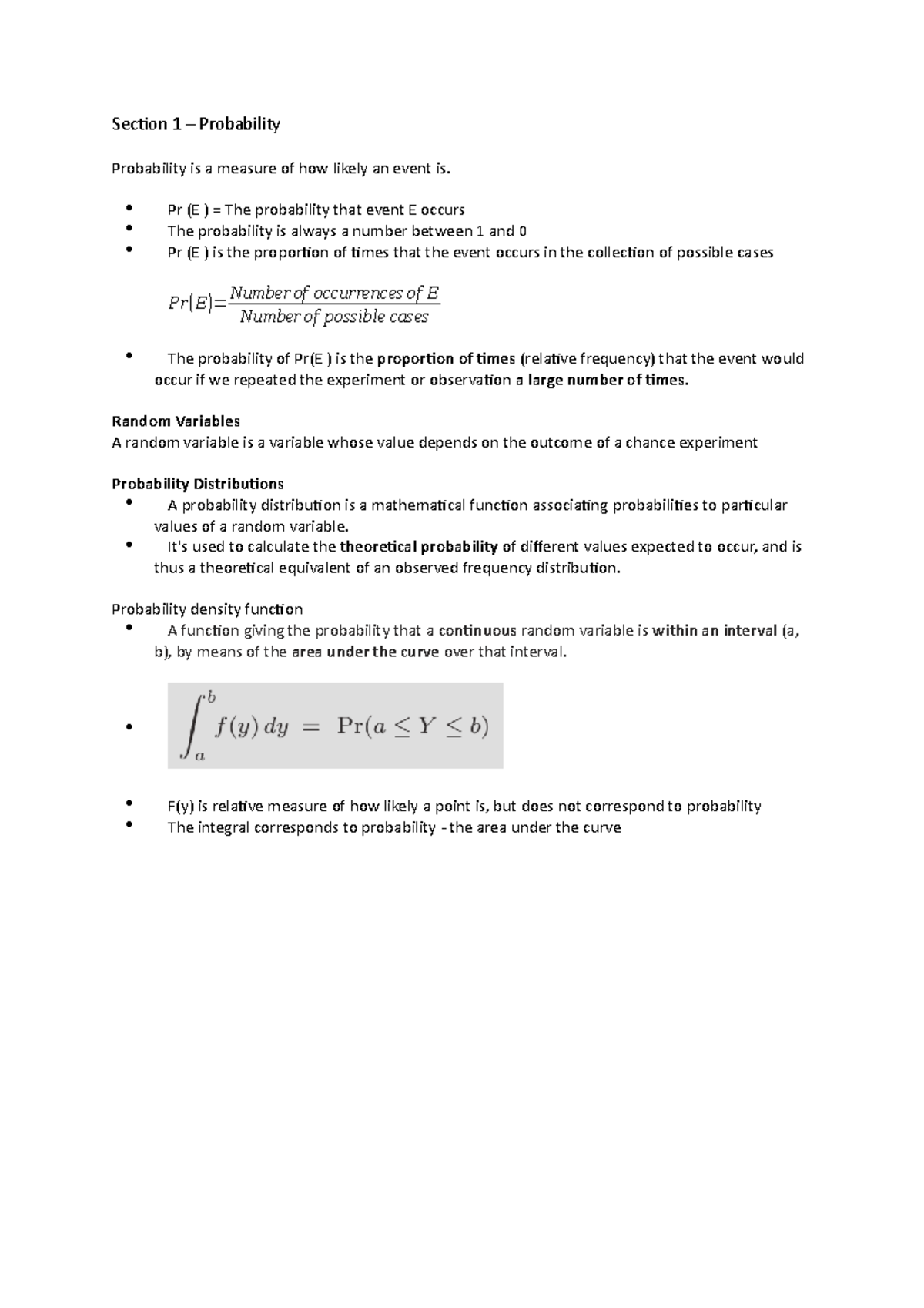 Section 1-Probability - Section 1 – Probability Probability is a ...
