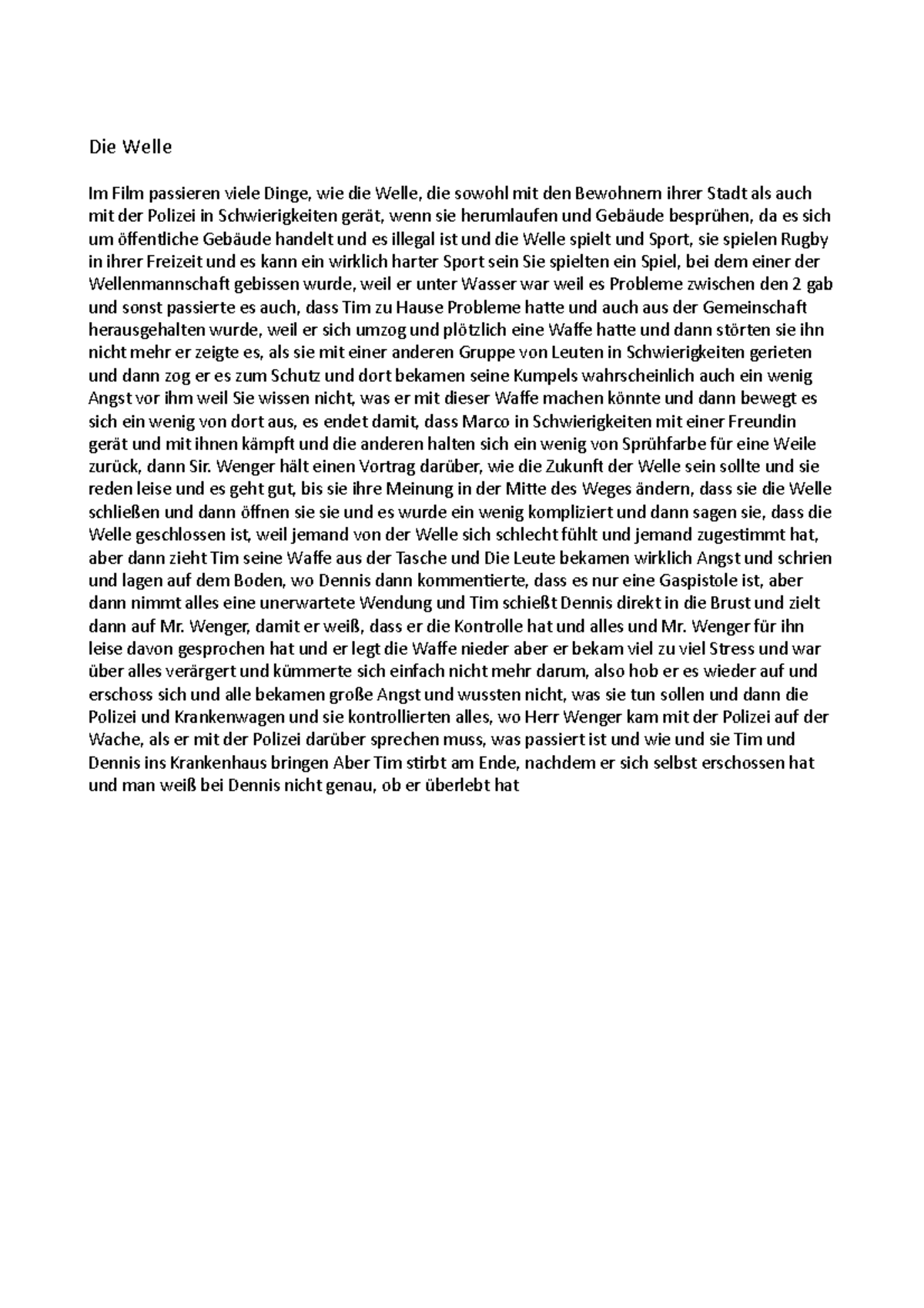 Die Welle Arbeitsblätter Lösungen Pdf Die Welle - hey - Die Welle Im Film passieren viele Dinge, wie die